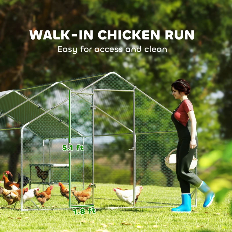 PawHut Large Metal Chicken Coop with Waterproof Cover, Roosting Bar, Nesting Box, 9.8' x 19.7' x 6.4'