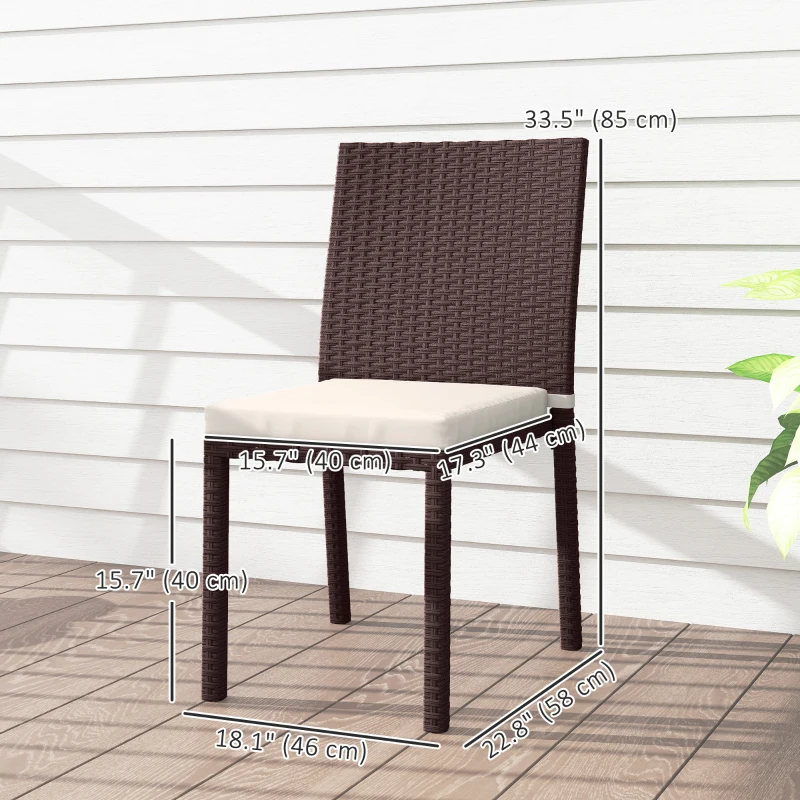 Outsunny Patio Dining Chairs Set of 4, All Weather Wicker Armless Outdoor Chairs with Steel Frame for Garden, Backyard, Beige