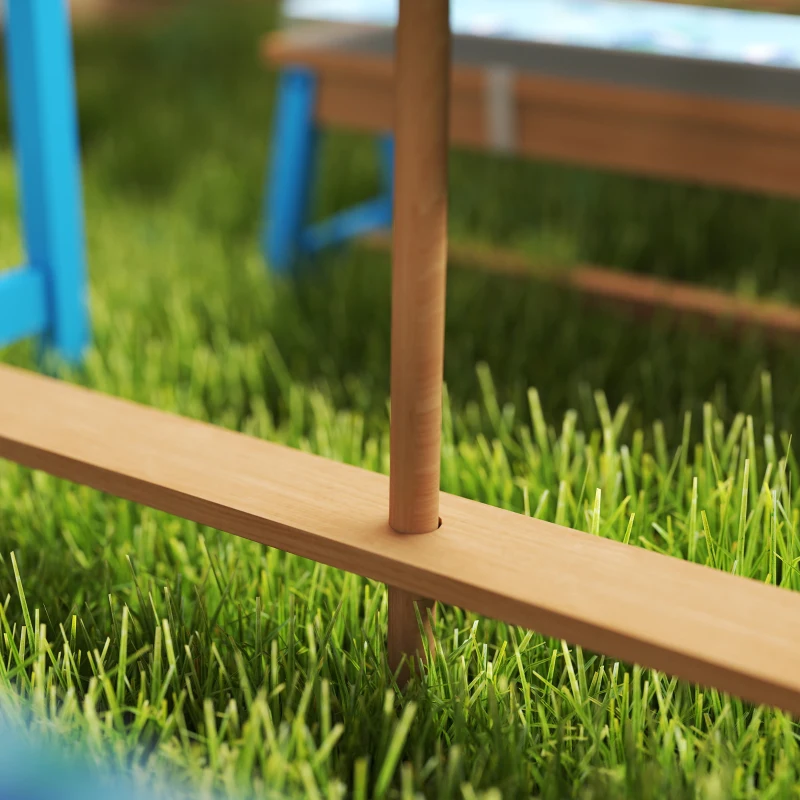 Qaba Kids Picnic Table and Bench Set with Removable Umbrella, Cushions & Boxes, Dinosaur Theme for Outdoor, Blue