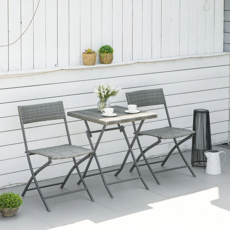 Outsunny 3-Piece Outdoor Folding Rattan Bistro Set, Grey