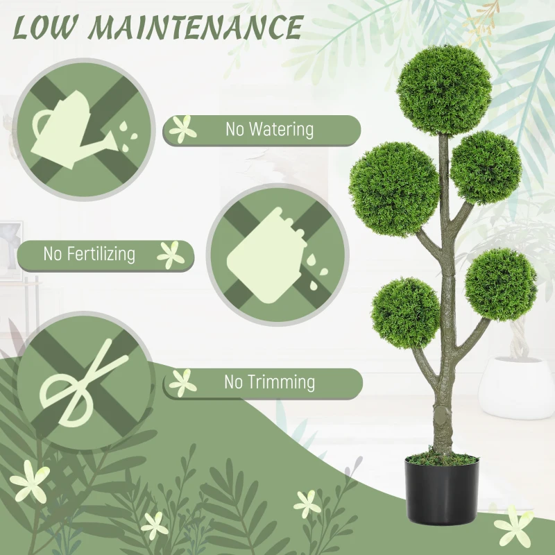 HOMCOM 43.3" Artificial Ball Cypress Topiary Tree, Fake Plant in Pot for Indoor Outdoor Living Room Green