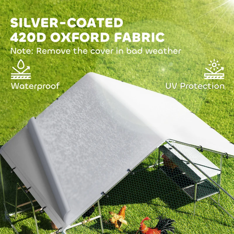 PawHut Large Metal Chicken Coop with Waterproof Cover, Roosting Bar, Nesting Box, 9.8' x 19.7' x 6.4'