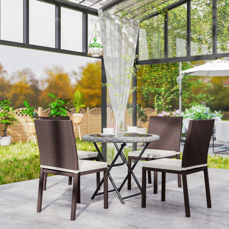 Outsunny Patio Dining Chairs Set of 4, All Weather Wicker Armless Outdoor Chairs with Steel Frame for Garden, Backyard, Beige