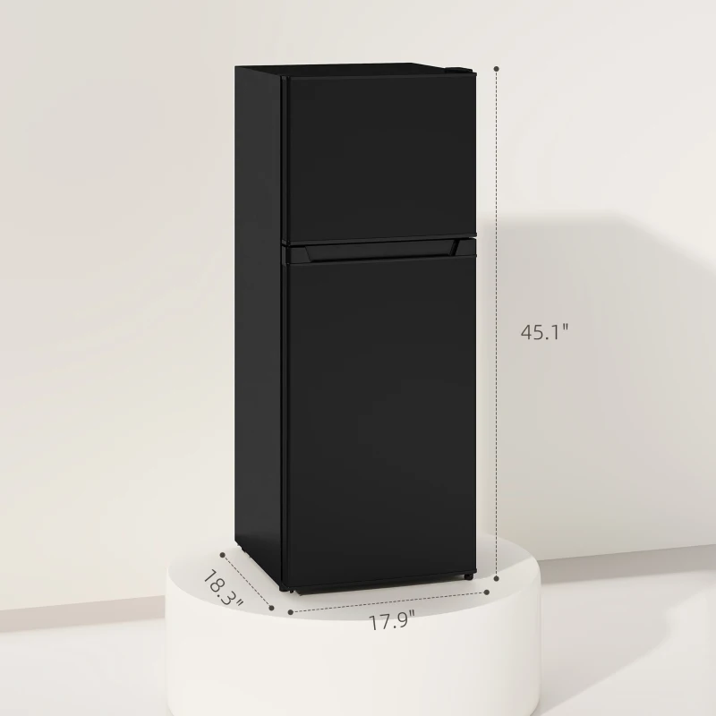 HOMCOM Small Fridge with Freezer, 4 Cu Ft Refrigerator with Reversible Doors, Black