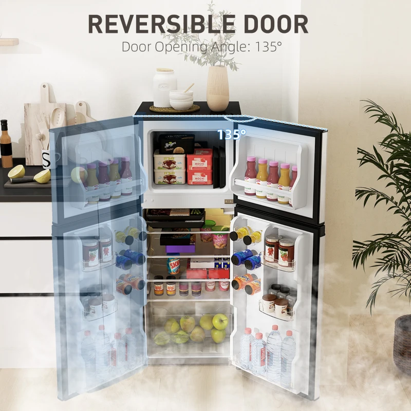 HOMCOM Small Fridge with Freezer, 4 Cu Ft Refrigerator with Reversible Doors, Silver