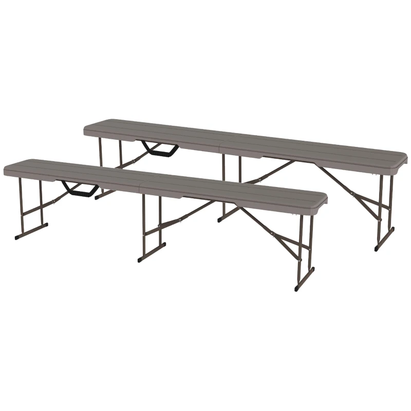 Outsunny 6 ft Plastic Bench Seat, 2 PC Portable Foldable Folding Bench with Carrying Handle for Picnic Camping, Distressed Brown