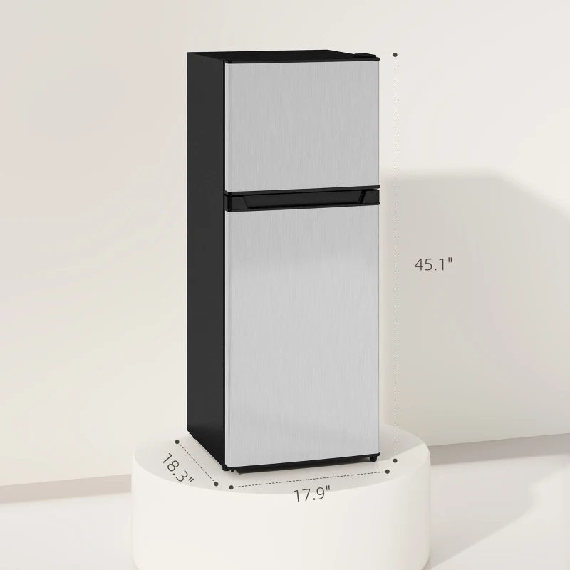 HOMCOM Small Fridge with Freezer, 4 Cu Ft Refrigerator with Reversible Doors, Silver