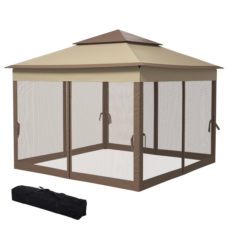 eRiNGo　0819 Outsunny 11' x 11' Pop Up Canopy Backyard Gazebo with 2-Tier