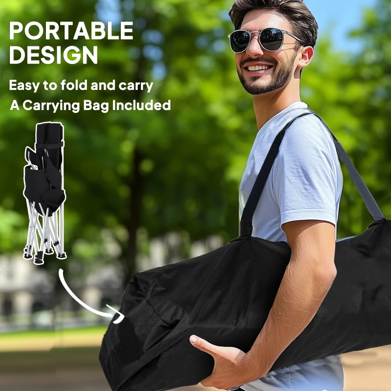 Outsunny Set of 2 Reclining Camping Chair with Foot Rest, Folding Camping Chair w/ Headrest, Cup Holder, Storage Bag, Black