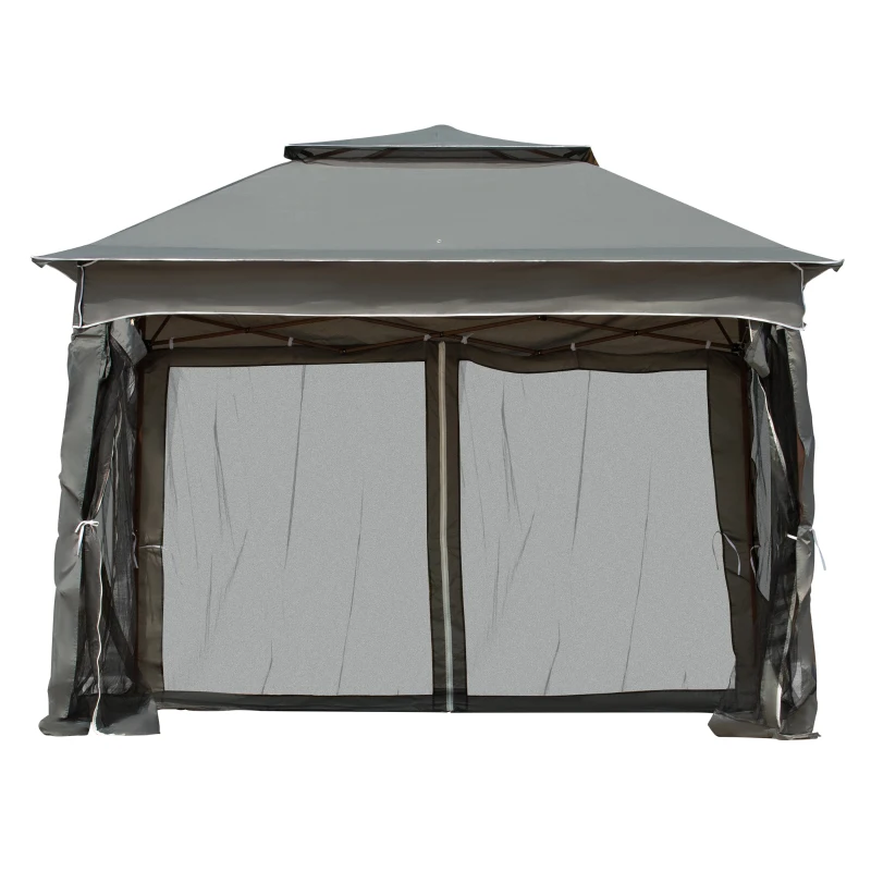 Outsunny 11x11 Outdoor Canopy, Portable Gazebo with Zipper Netting & Carry Bag Perfect for Backyard, Patio, Garden, Camping, Dark Gray