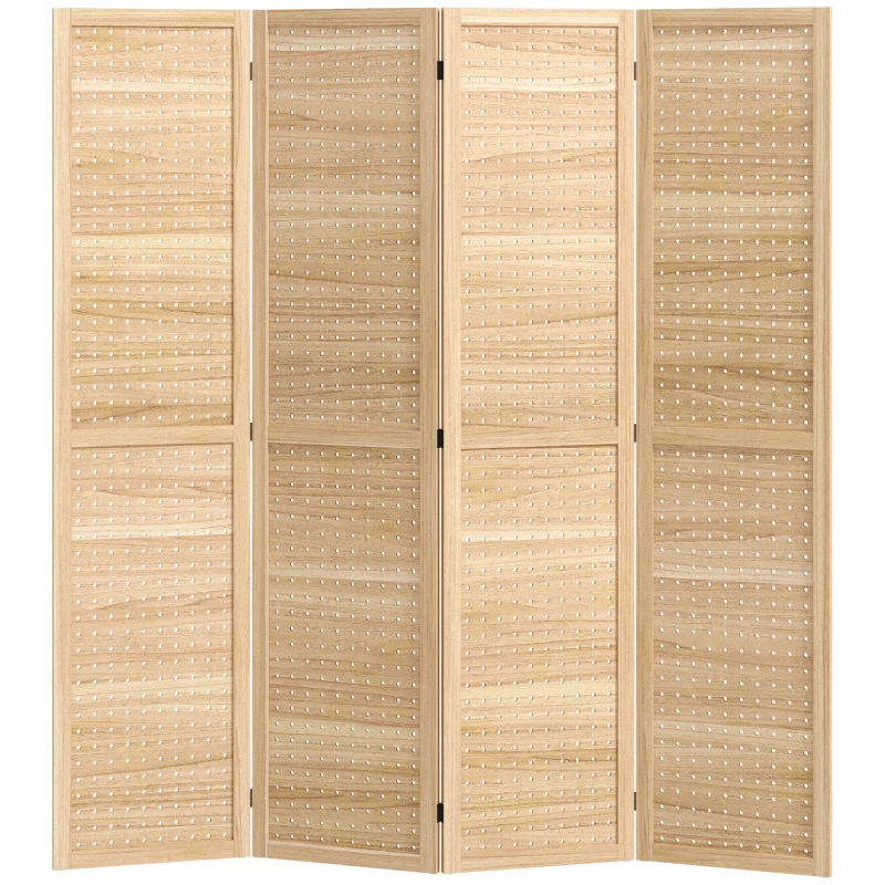 HOMCOM 4 Panel Room Divider w/ Hole Hooks Folding Privacy Screens, Natural