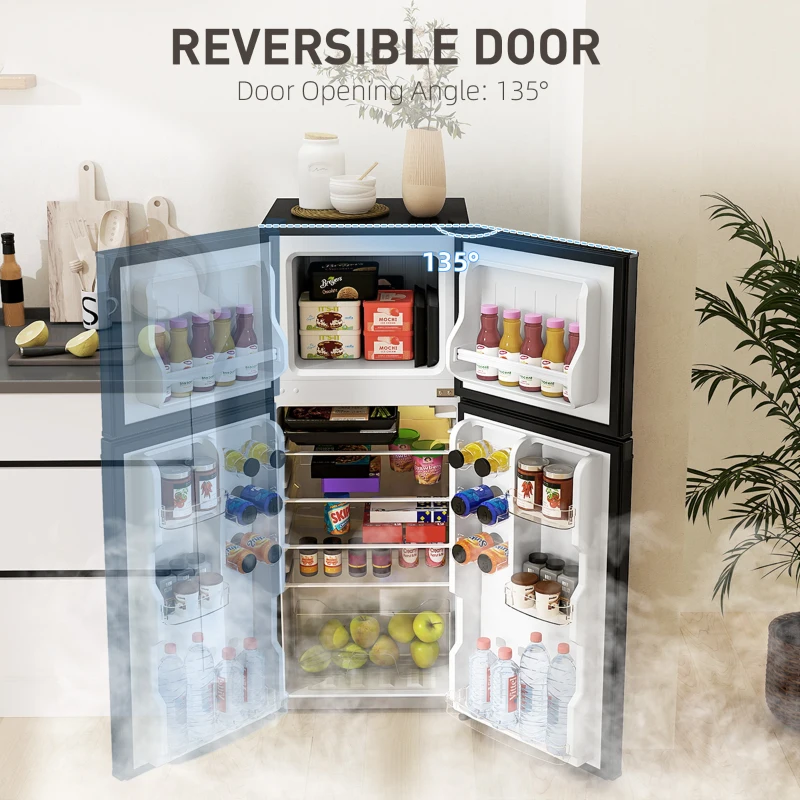 HOMCOM Small Fridge with Freezer, 4 Cu Ft Refrigerator with Reversible Doors, Black