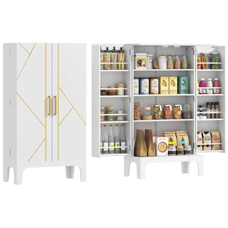 HOMCOM 44" Storage Cabinet, 2-Door Kitchen Pantry Cabinet with 4-tier Shelving, 8 Spice Racks and Adjustable Shelves
