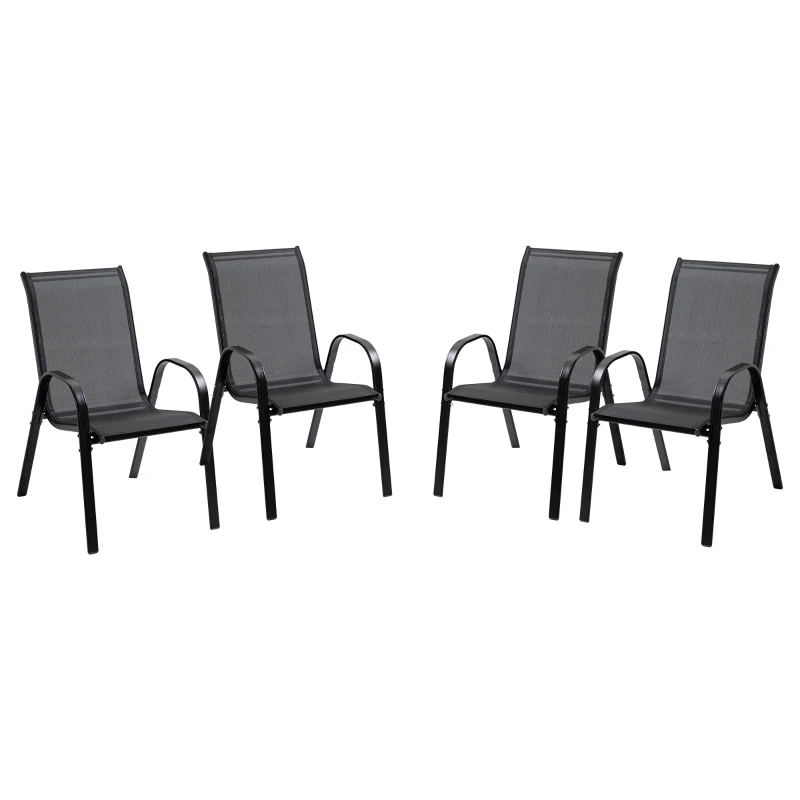 Outsunny 4-Piece Outdoor Dining Chair for Relaxing on Patio Balcony Garden, Comfortable Outdoor Furniture with Armrests, Black