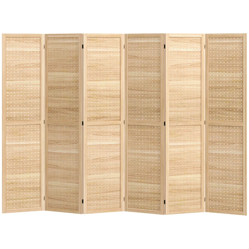 HOMCOM 6 Panel Room Divider w/ Hook Holes, Folding Privacy Screen, Natural