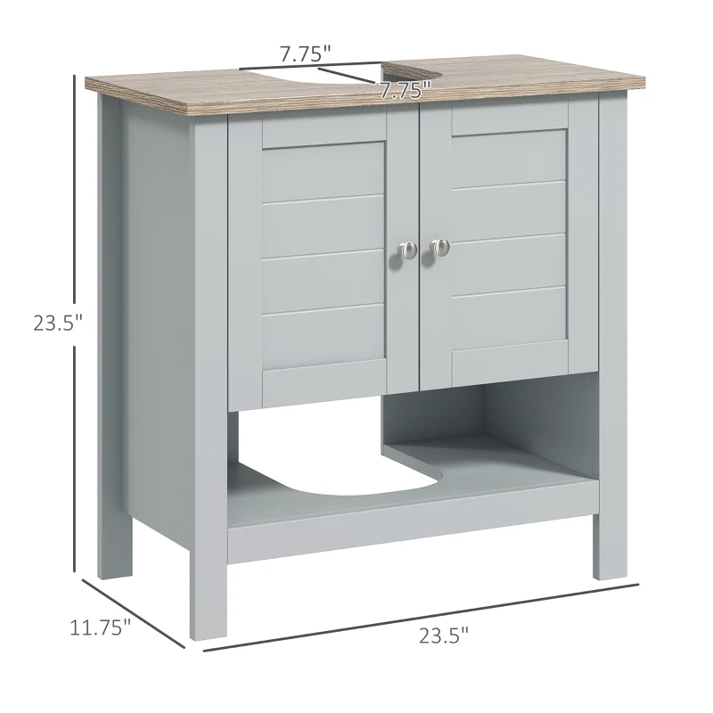 kleankin Pedestal Sink Storage Cabinet, Under Sink Cabinet, Bathroom Vanity Cabinet with Adjustable Shelf and Open Bottom Shelf, Gray