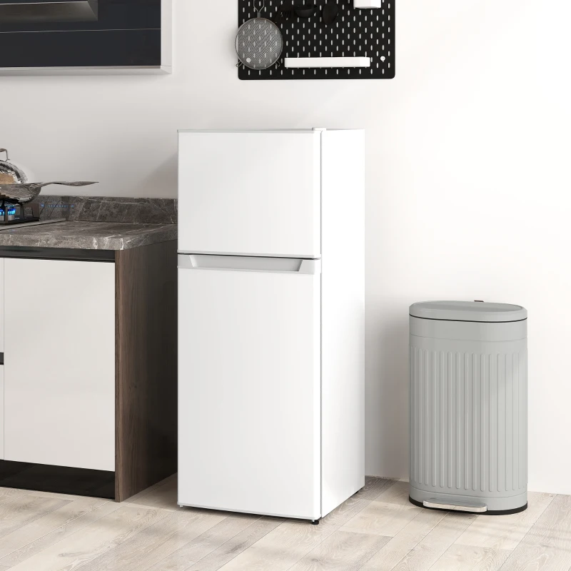 HOMCOM Small Fridge with Freezer, 4 Cu Ft Refrigerator with Reversible Doors, White