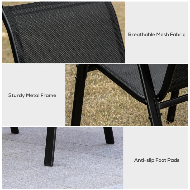 Outsunny 4-Piece Outdoor Dining Chair for Relaxing on Patio Balcony Garden, Comfortable Outdoor Furniture with Armrests, Black