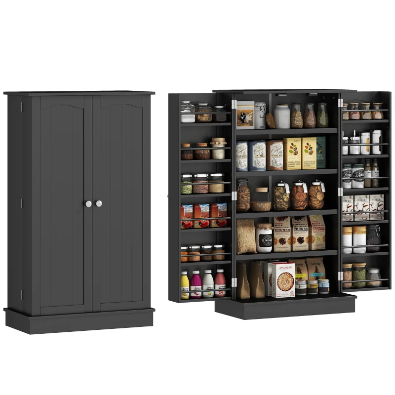 HOMCOM 41" Storage Cabinet, 2-Door Kitchen Pantry Cabinet with 5-tier Shelving, 12 Spice Racks and Adjustable Shelves, Black