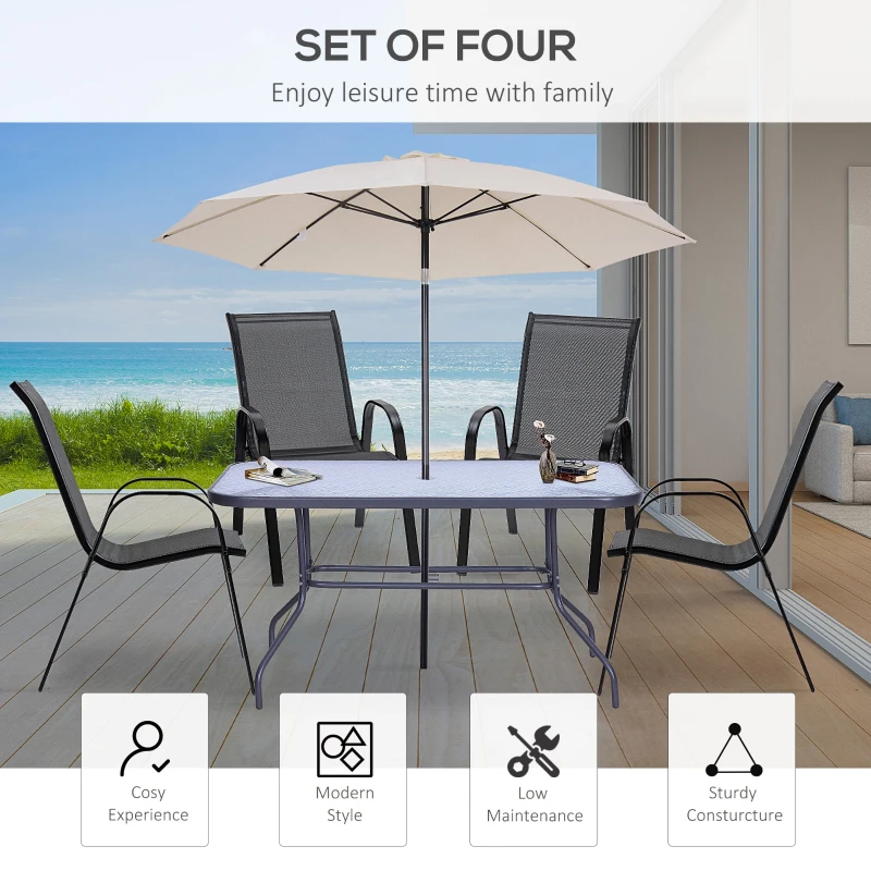 Outsunny 4-Piece Outdoor Dining Chair for Relaxing on Patio Balcony Garden, Comfortable Outdoor Furniture with Armrests, Black