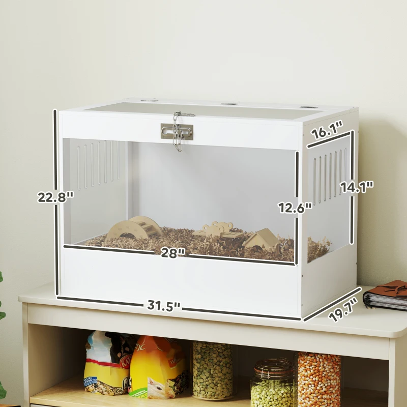 PawHut Hamster Cage with Openable Top & Lock, Hut, Transparent Acrylic Panels, Accessories, for Dwarf Hamster Gerbil, White