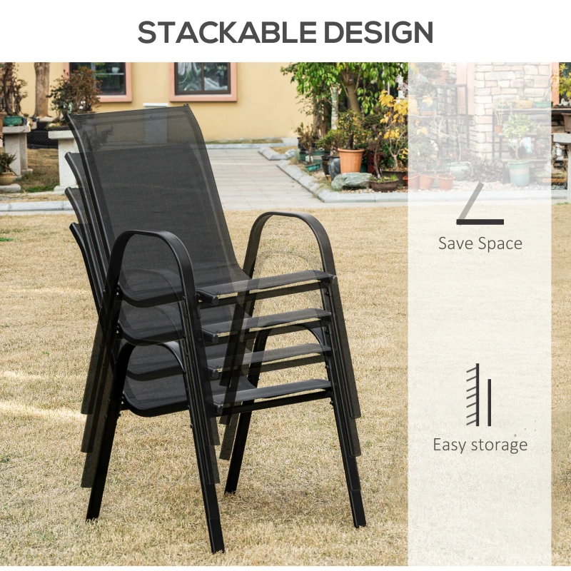 Outsunny 4-Piece Outdoor Dining Chair for Relaxing on Patio Balcony Garden, Comfortable Outdoor Furniture with Armrests, Black