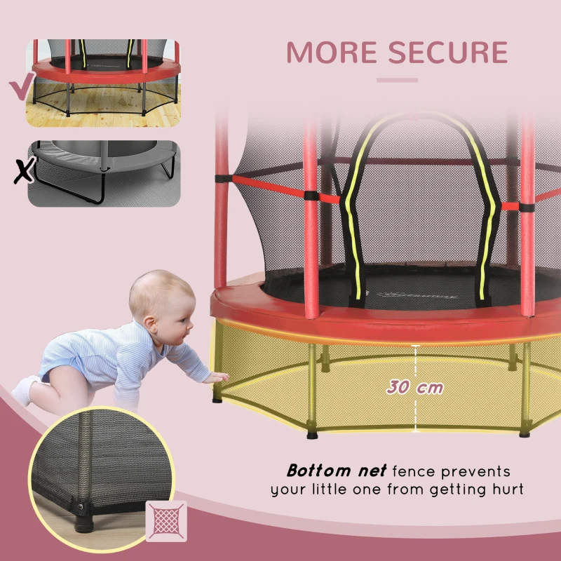 Outsunny 55" Kids Trampoline with Enclosure Net for Indoor/Outdoor, Trampoline for Boys and Girls Age 3-6 Years, Red