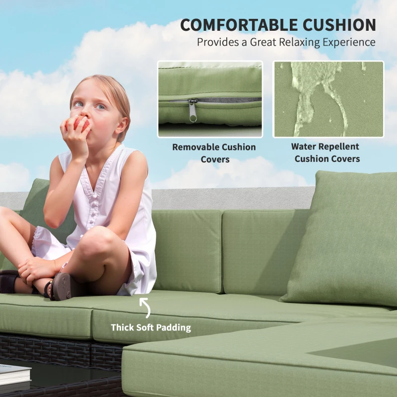 Outsunny 7 Pieces Outdoor Rattan Furniture Set, Patio Wicker Sectional Conversation Sofa Set, Light Green