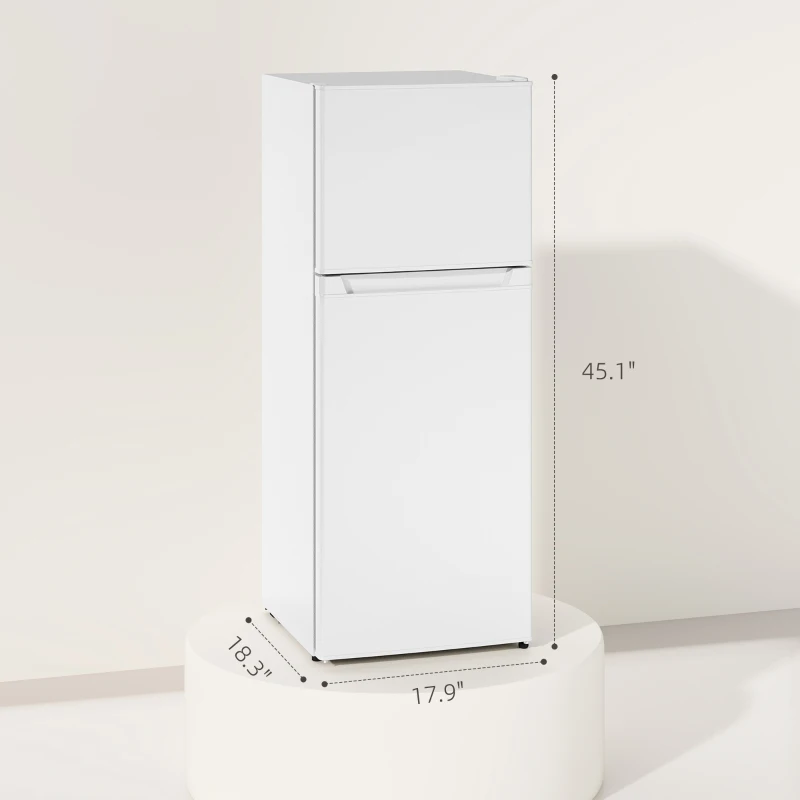 HOMCOM Small Fridge with Freezer, 4 Cu Ft Refrigerator with Reversible Doors, White