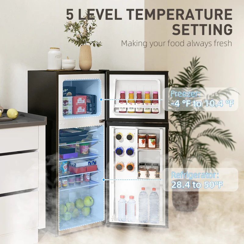 HOMCOM Small Fridge with Freezer, 4 Cu Ft Refrigerator with Reversible Doors, Silver