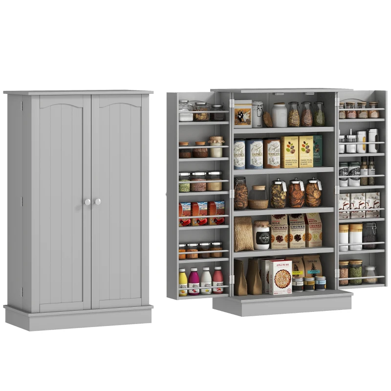 HOMCOM 41" Storage Cabinet, 2-Door Kitchen Pantry Cabinet with 5-tier Shelving, 12 Spice Racks and Adjustable Shelves, Grey