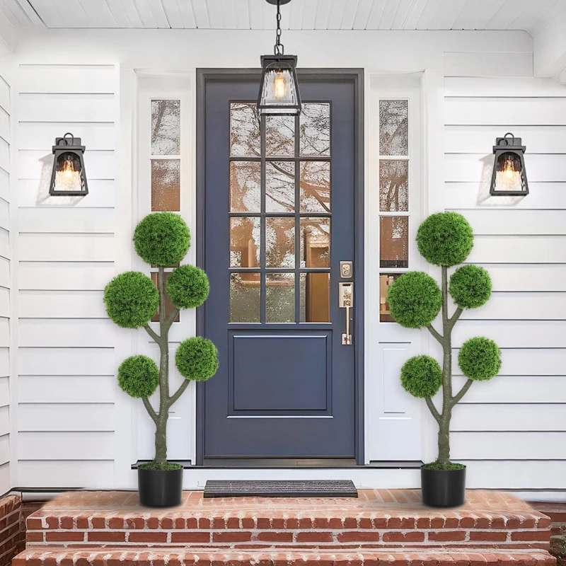 HOMCOM 43.3" Artificial Ball Cypress Topiary Tree, Fake Plant in Pot for Indoor Outdoor Living Room Green