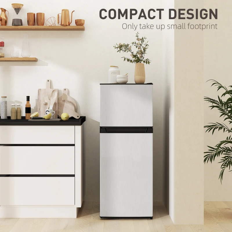 HOMCOM Small Fridge with Freezer, 4 Cu Ft Refrigerator with Reversible Doors, Silver