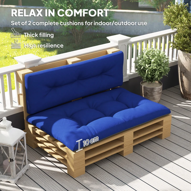Outsunny 2 Seater Pallet Cushions Outdoor 3.9" Thick Replacement Cushions - Tufted Design for Garden, Patio, Navy Blue