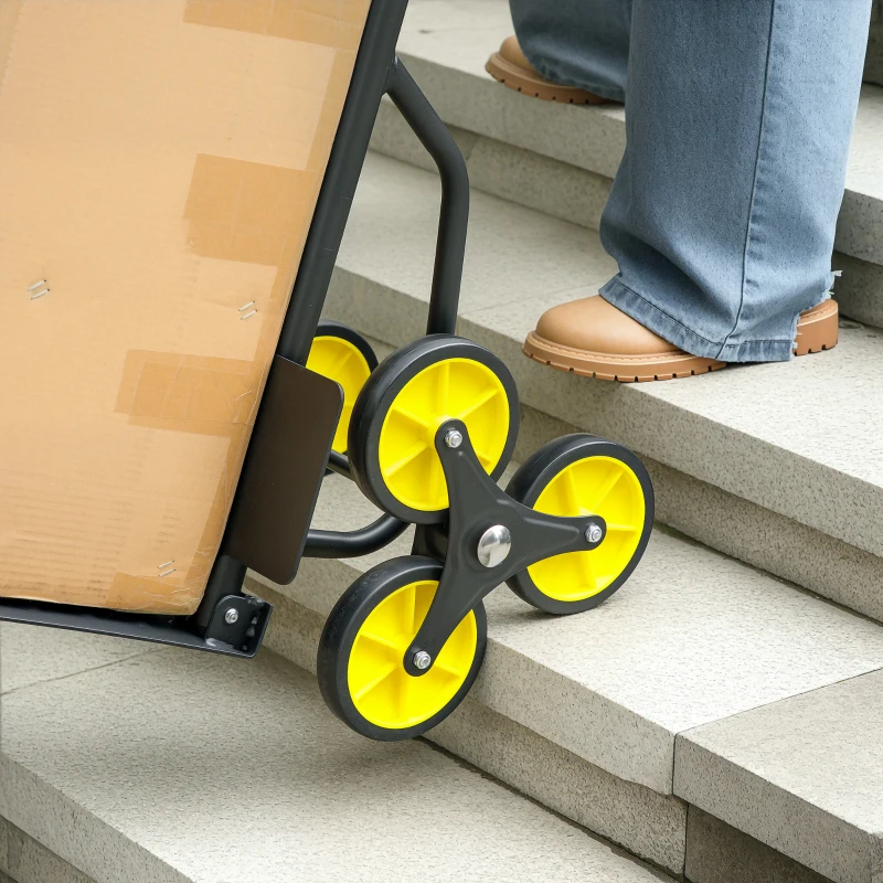 DURHAND 6-Wheels Stair Climber Trolley Cart, Hand Truck and Dolly, Foldable Steel Load Cart, 264lbs Capacity, Yellow