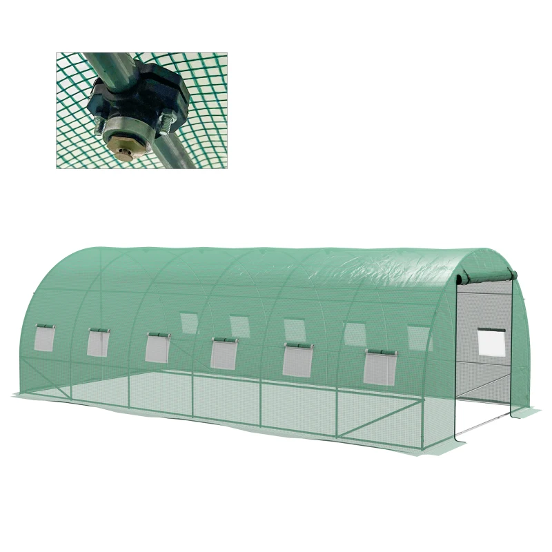 Outsunny 20' x 10' Walk-in Greenhouse with Sprinkler System, Tunnel Green House with Wide Roll-up Door, 12 Mesh Windows, Green