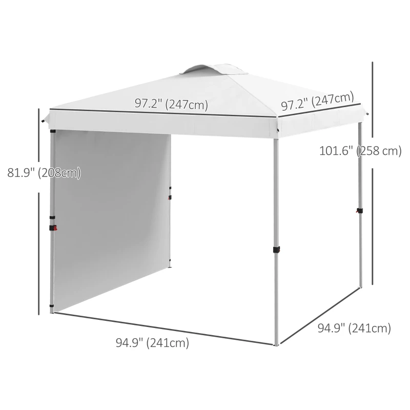 Outsunny 8 x 8 Pop Up Canopy with 1 Sidewall, Carry Bag and 4 Sand Bags, Height Adjustable Instant Sun Shelter, White