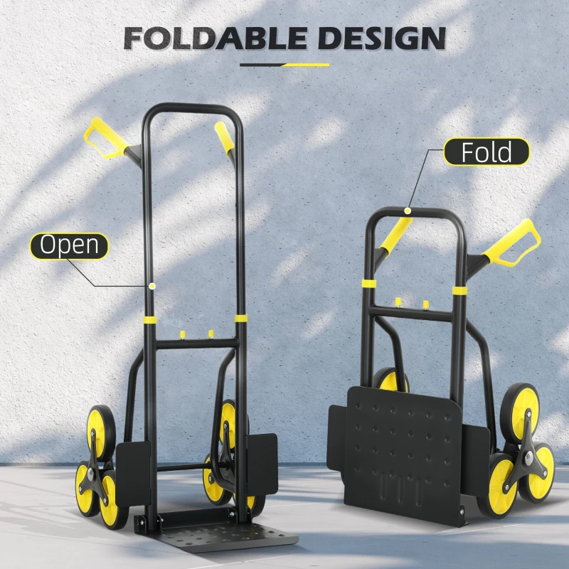 DURHAND 6-Wheels Stair Climber Trolley Cart, Hand Truck and Dolly, Foldable Steel Load Cart, 264lbs Capacity, Yellow