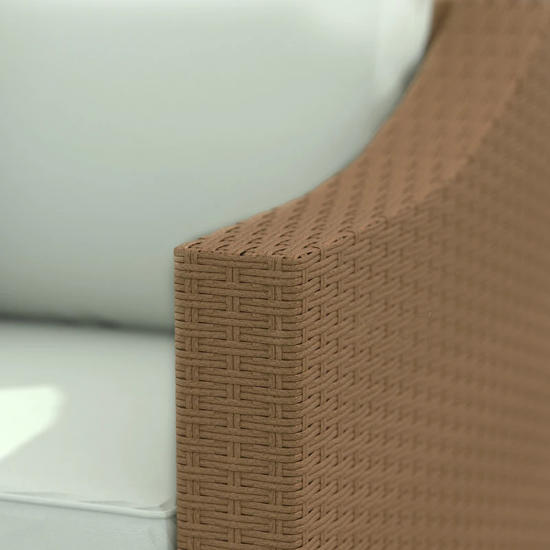 Outsunny Rattan Wicker 3 Seater Patio Couch with Cushions, 2 Throw Pillows, Outdoor Furniture Rattan Sofa, Light Gray