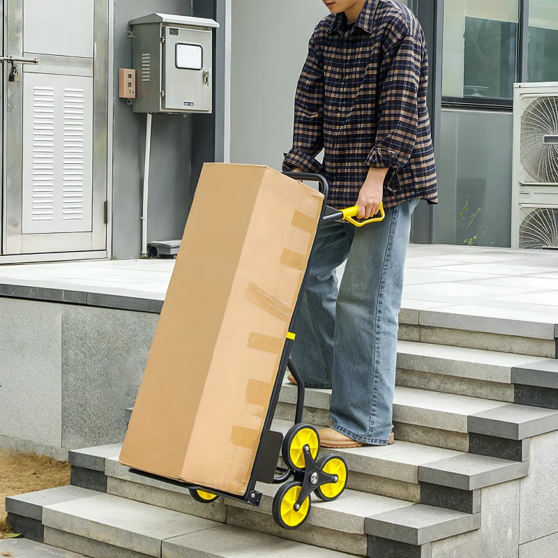 DURHAND 6-Wheels Stair Climber Trolley Cart, Hand Truck and Dolly, Foldable Steel Load Cart, 264lbs Capacity, Yellow