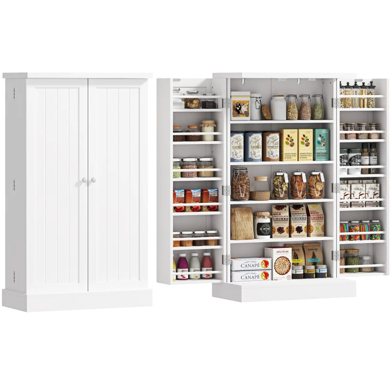 HOMCOM Freestanding Kitchen Pantry Storage Cabinet Kitchen Cabinet with 5-Tier Shelf 12 Spice Racks Adjustable Shelves White