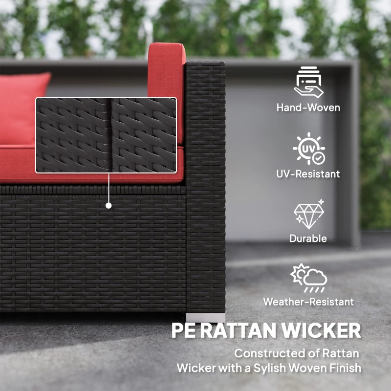 Outsunny 7 Pieces Garden Wicker Sectional Set,  Patio Wicker Sectional Conversation Sofa Set, Wine Red