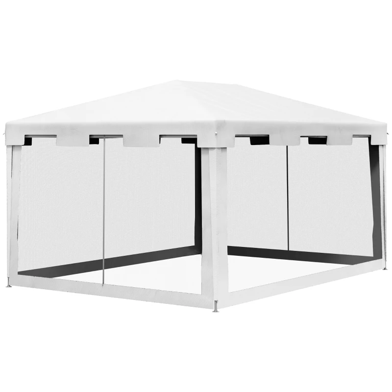 Outsunny 10'x13' Outdoor Gazebo Canopy, Garden Party Tent Patio, Sun Shade Shelter Wedding Tent with Mesh Sidewalls and 2 Doors, White