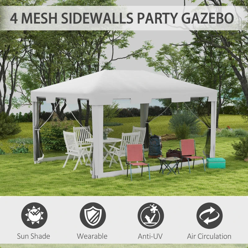 Outsunny 10'x13' Outdoor Gazebo Canopy, Garden Party Tent Patio, Sun Shade Shelter Wedding Tent with Mesh Sidewalls and 2 Doors, White