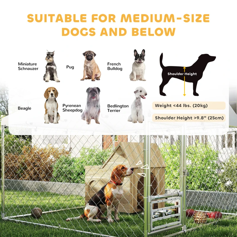 PawHut Outdoor Dog Run w/ Adjustable & Rotating Bowls, Waterproof UV-Resistant Cover, Secure Lock, 6.6' x 6.6' x 5.1'