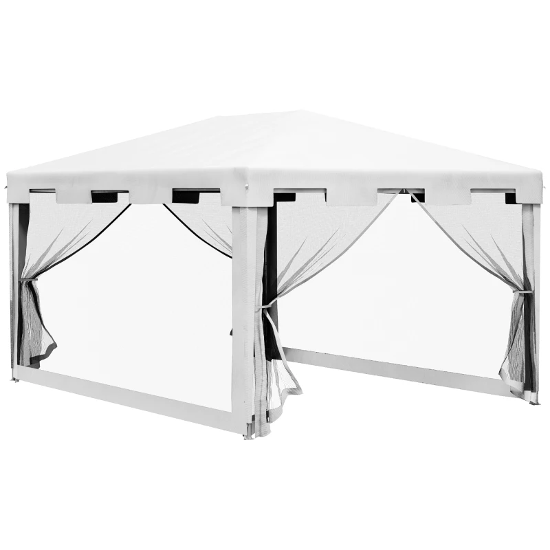 Outsunny 10'x13' Outdoor Gazebo Canopy, Garden Party Tent Patio, Sun Shade Shelter Wedding Tent with Mesh Sidewalls and 2 Doors, White