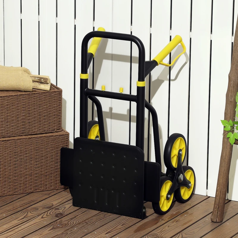 DURHAND 6-Wheels Stair Climber Trolley Cart, Hand Truck and Dolly, Foldable Steel Load Cart, 264lbs Capacity, Yellow