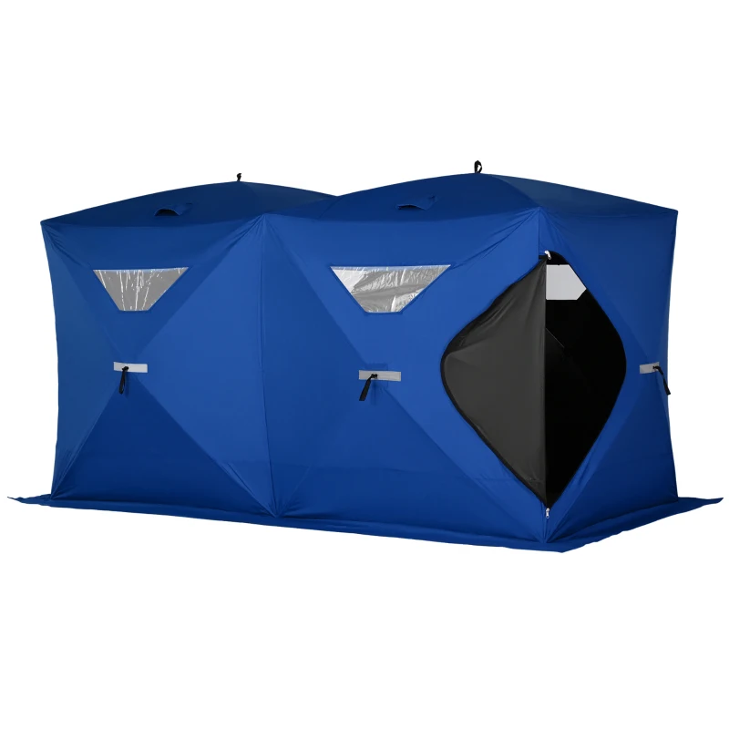 Outsunny 8 People Ice Fishing Shelter, Pop-Up Portable Ice Fishing Tent with Carry Bag, 2 Doors, Windows & Anchors for Low-Temp -22℉, Blue
