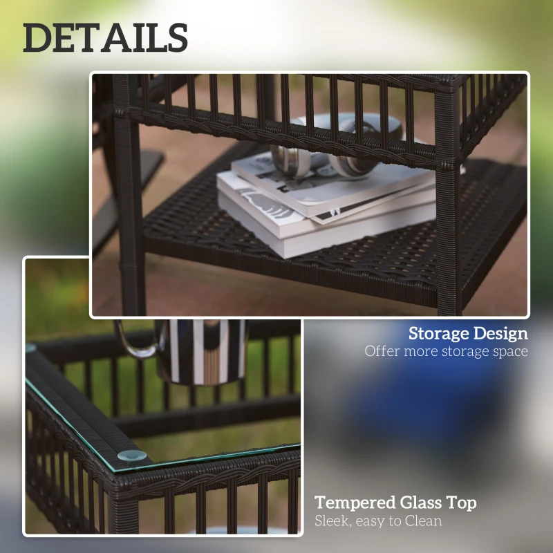 Outsunny 3 Pieces Outdoor PE Rattan Rocker Chair Set, Rocking Chair with Tempered Glass Table Top,25"x26"x28", Grey