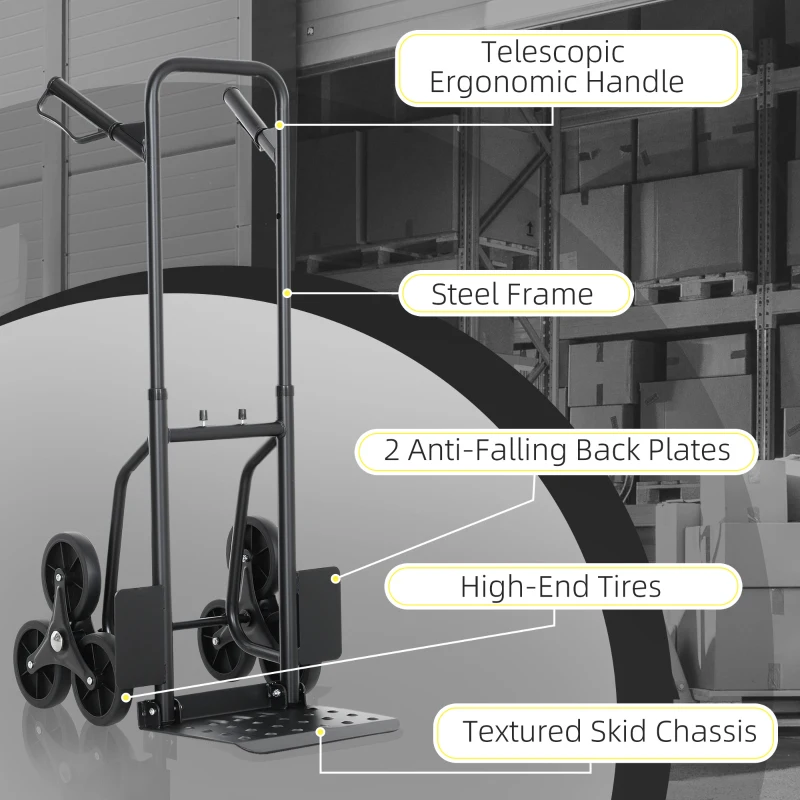 DURHAND 6-Wheels Stair Climber Trolley Cart, Hand Truck and Dolly, Foldable Steel Load Cart, 264lbs Capacity, Black